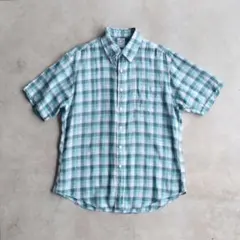 00s ブルックスブラザーズ ギンガムチェック リネン 半袖シャツ L