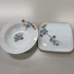 深川製磁 花柄の陶磁器皿セット