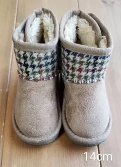 14cm　ムートンブーツ ムートン　ハリスツイード　茶