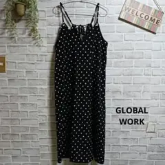 グローバルワーク キャミワンピース ドット柄 美品 バックリボン 大人可愛い F