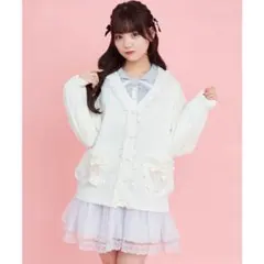 secret honey ハートポケット付きレースフリルカーディガン ホワイトのサムネイル