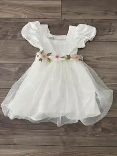 ホワイト フラワー刺繍 チュニックドレス 110