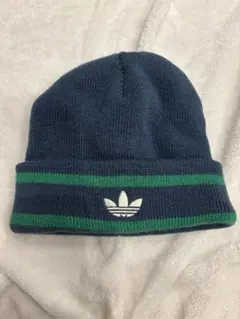 adidas ストライプ ニット帽 ネイビー/グリーン - メルカリ
