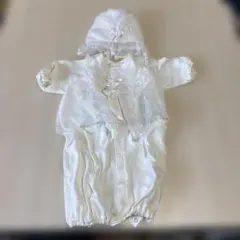 ホワイトレース付きベビードレスと帽子セット