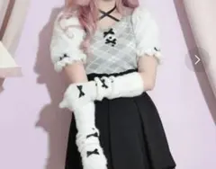 NOEMIE フェザーアームウォーマー付きチェックニット （オフホワイト）