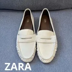 【新品未使用】ZARA ホワイトレザー ローファー フラットシューズ