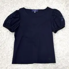 美品　エムズグレイシー　半袖　花　透かし　スパンコール　パフスリーブ　ネイビーのサムネイル