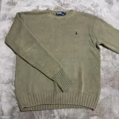 ポロラルフローレン コットンニット メンズS オリーブ カーキ 刺繍ロゴ