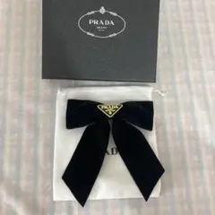 PRADA ベルベット リボン ヘアクリップ ブラック×ゴールド