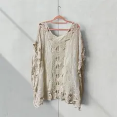 antiqua アンティカ レースドルマン 半袖 トップス FREE SIZE