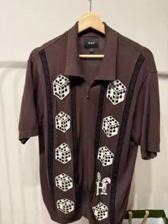 HUF サイコロ柄 半袖ジップアップ ニットシャツ