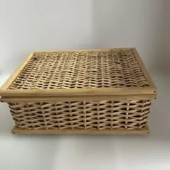 天然素材 蓋付き編み込みバスケット