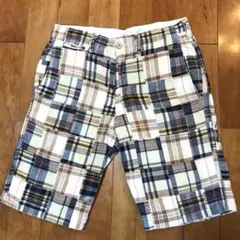 メンズ【美品 バックナンバー】マドラスチェック パッチワーク ショートパンツ Lのサムネイル