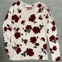 a0806❤️アズールバイマウジー　Vネック薄手総柄ニット【S】花柄　レディース❤️