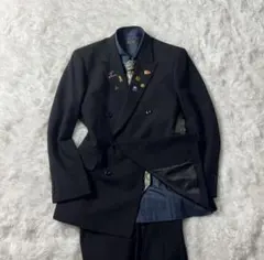 メンズ　ダブル　セットアップ スーツ ブラック　シャツ ネクタイ 3点セット　M