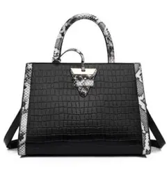 クロコダイル風 ブラック ハンドバッグ