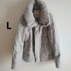 グレー ボリューム襟 ダウンジャケットレディースL