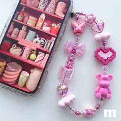 ハンドメイドビーズストラップ♡ピンク