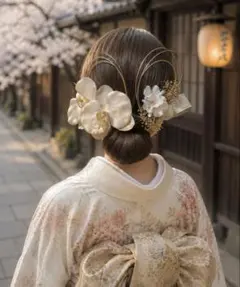 胡蝶蘭髪飾り　ホワイトゴールド　成人式　卒業式　結婚式　七五三 和装式髪飾り