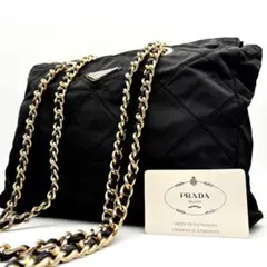 プラダ チェーンショルダーバッグ 三角ロゴ キルティング ナイロン ブラック