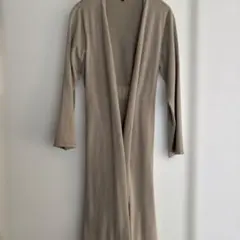 ベージュウエストリボン付きロングカーディガン