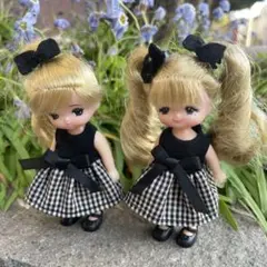 M2603ミキちゃんマキちゃん　黒チェックワンピース　コーディネート