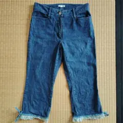 レストローズ　ダークブルー クロップドデニムパンツ　夏のサムネイル
