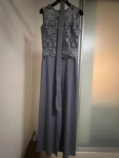 【新品】ブルーグレー レースドレス パンツドレス Mサイズ