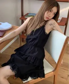 SHEIN キャミワンピ キャミドレス ブラック フリル レース