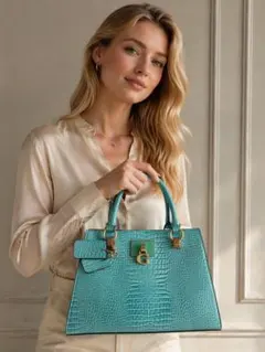 ターコイズ クロコダイル風ハンドバッグ