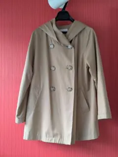 【サンカンシオン】ベージュ フード付きダブルブレストコート サイズ2