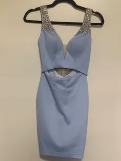 ANGEL R 水色 Vネック タイトドレス ビジュー付き XS