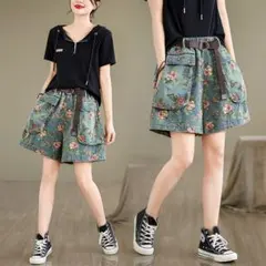 オシャレデザイン 個性的 デニム ショートパンツ 着痩せ 大きなポケット