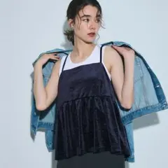 Coca ラインストーンベロアキャミソール ネイビー Lサイズ