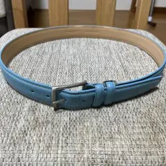 水色レザー ベルト 金属バックル