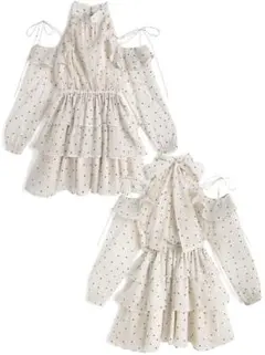 GRL ドット柄ショルダーオープンアメスリティアードミニワンピース アイボリー