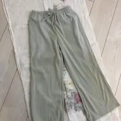 130GU薄いグリーン ストライプ ロングパンツ