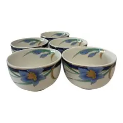 有田焼 吾山窯 湯呑み 5客セット 未使用 青花 金彩 アイリス 来客用 茶器