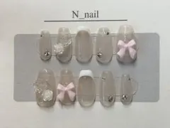 【即購入可◎】ネイルチップ ワンホン 韓国 リボン バラ フレンチガーリー