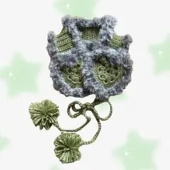 ♥ハンドメイド ハートイヤーマフ 緑×グレー 編み物 ♥ 即日発送