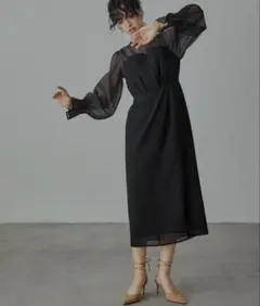 niana ビスチェ風ボリュームスリーブシフォンドレス XL