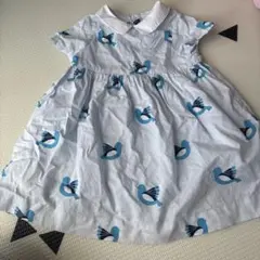 Jacadi 水色の鳥プリントドレス 36M