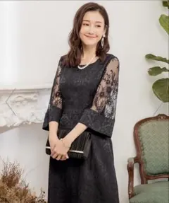 新品　ダマスク柄ミモレ丈結婚式パーティードレス