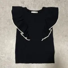 MAJESTIC LEGON 黒 S 半袖 きれいめ フリルニットトップス