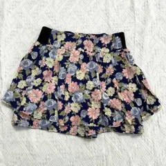 【Allamanda】花柄フレアスカートパンツ 春夏 ネイビー