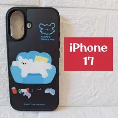 iPhone 17 スマホケース ブラック 犬柄 かわいい スマホカバー