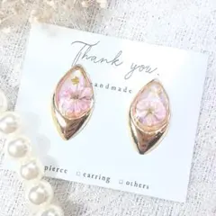 #4359/ハンドメイド♡押し花ドライフラワーレジンピアス ピンク