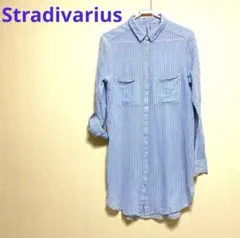 Stradivarius ストラスバリウス　水色ストライプオーバーシャツ　M位