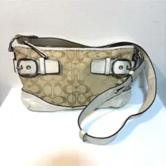 COACH コーチ シグネチャー ショルダーバッグ 白 キャンバス レザー