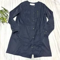 【美品】ナチュラルビューティーベーシック ノーカラーロングコート M 濃紺 春物